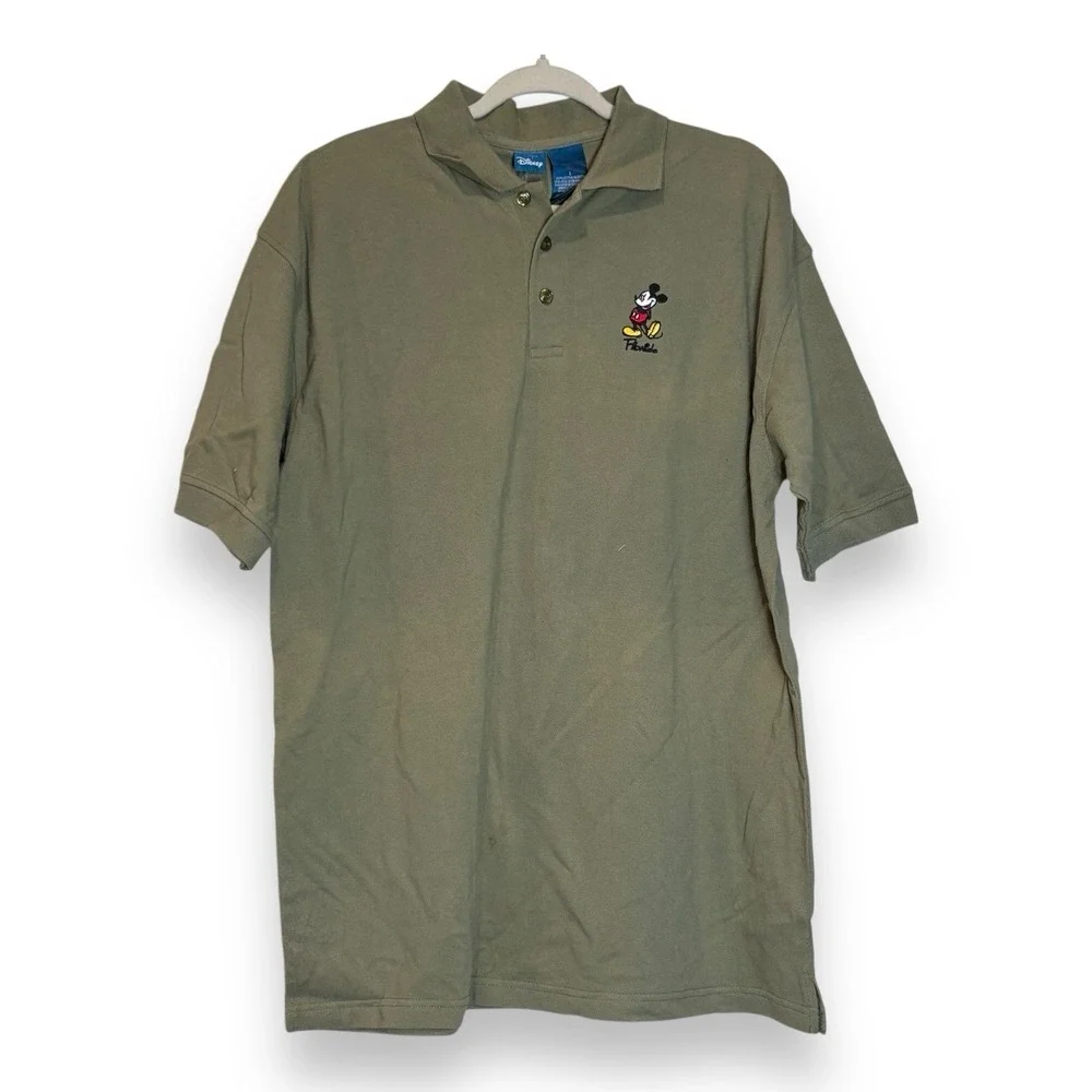 Vintage Walt Disney World Mickey Mouse Sage Golf Polo Shirt L Large Park